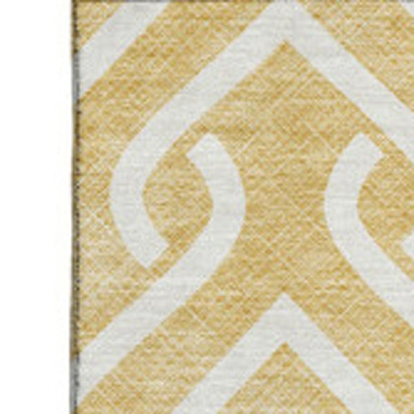 HomeRoots 10' X 14' Gold And Ivory Geometric Area Rug - Washable, Stain-Resistant, UV Protected for Durability 652509