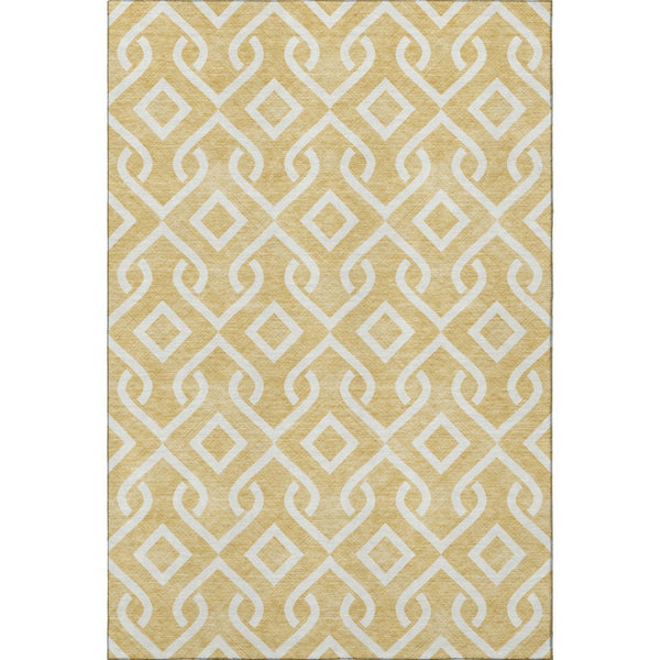 HomeRoots 10' X 14' Gold And Ivory Geometric Area Rug - Washable, Stain-Resistant, UV Protected for Durability 652509