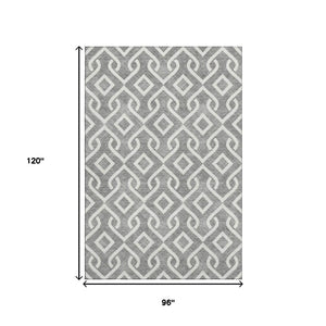 HomeRoots 8' X 10' Gray And Ivory Geometric Area Rug - Washable, UV Protected, Stain Resistant for Active Homes 652513