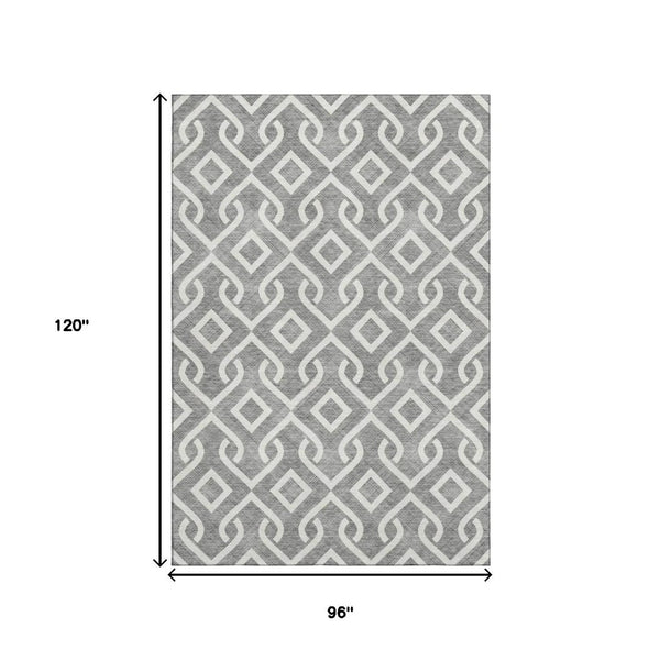 HomeRoots 8' X 10' Gray And Ivory Geometric Area Rug - Washable, UV Protected, Stain Resistant for Active Homes 652513
