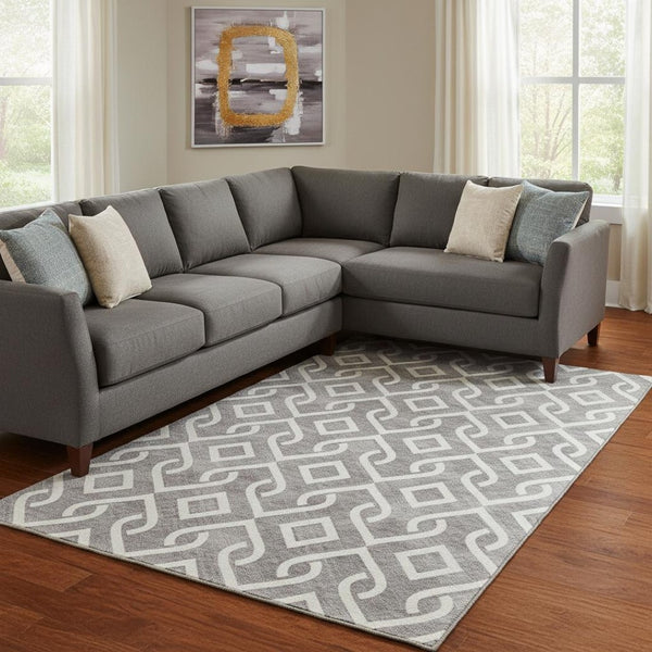 HomeRoots 8' X 10' Gray And Ivory Geometric Area Rug - Washable, UV Protected, Stain Resistant for Active Homes 652513