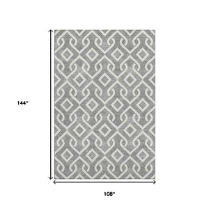 HomeRoots 9' X 12' Gray And Ivory Geometric Area Rug - Washable, UV Resistant, Durable for High-Traffic Homes 652514