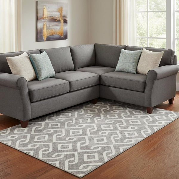 HomeRoots 9' X 12' Gray And Ivory Geometric Area Rug - Washable, UV Resistant, Durable for High-Traffic Homes 652514