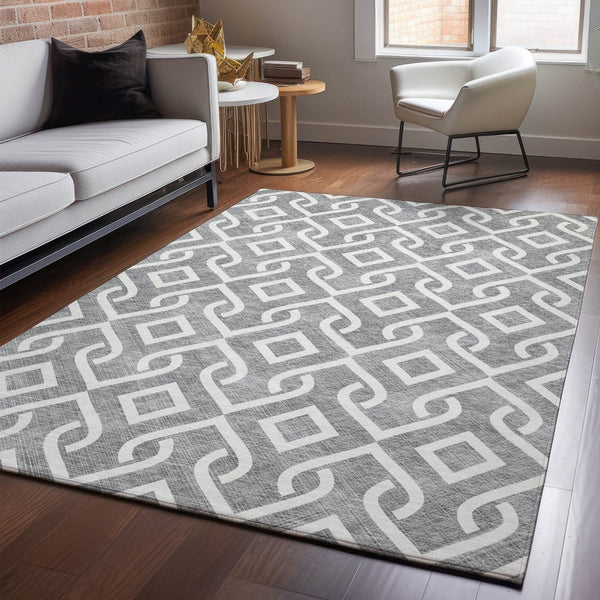 HomeRoots 10' Gray and Ivory Geometric Washable Area Rug - UV Protected, Stain-Resistant, Modern Style for Homes 652515