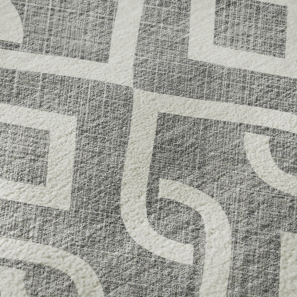 HomeRoots 10' Gray and Ivory Geometric Washable Area Rug - UV Protected, Stain-Resistant, Modern Style for Homes 652515