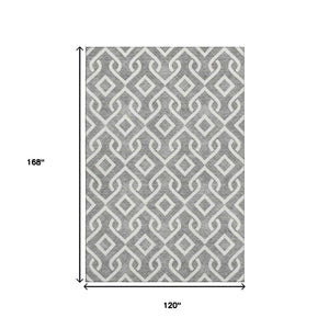 HomeRoots 10' Gray and Ivory Geometric Washable Area Rug - UV Protected, Stain-Resistant, Modern Style for Homes 652515