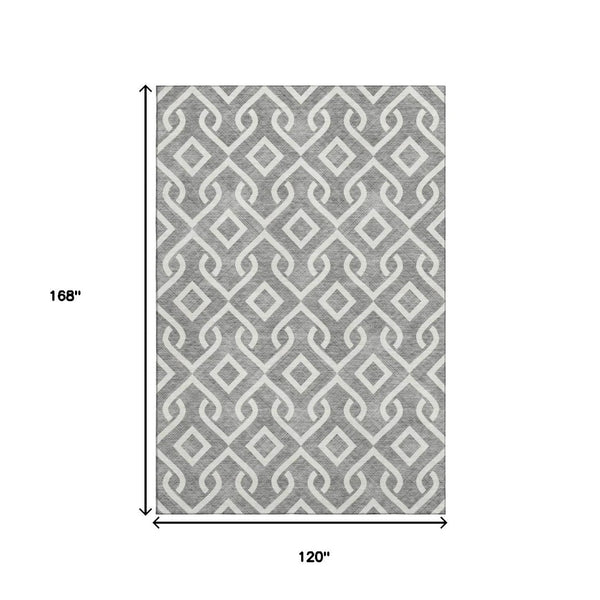 HomeRoots 10' Gray and Ivory Geometric Washable Area Rug - UV Protected, Stain-Resistant, Modern Style for Homes 652515