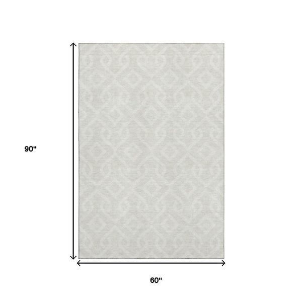 HomeRoots 5' X 8' Ivory And Beige Geometric Area Rug - Washable, UV Protected, Perfect for Busy Homes! 652517