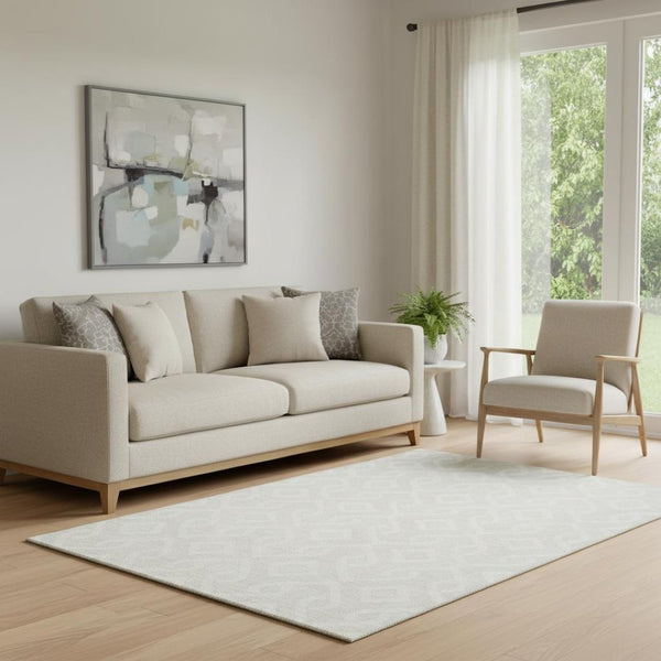 HomeRoots 5' X 8' Ivory And Beige Geometric Area Rug - Washable, UV Protected, Perfect for Busy Homes! 652517