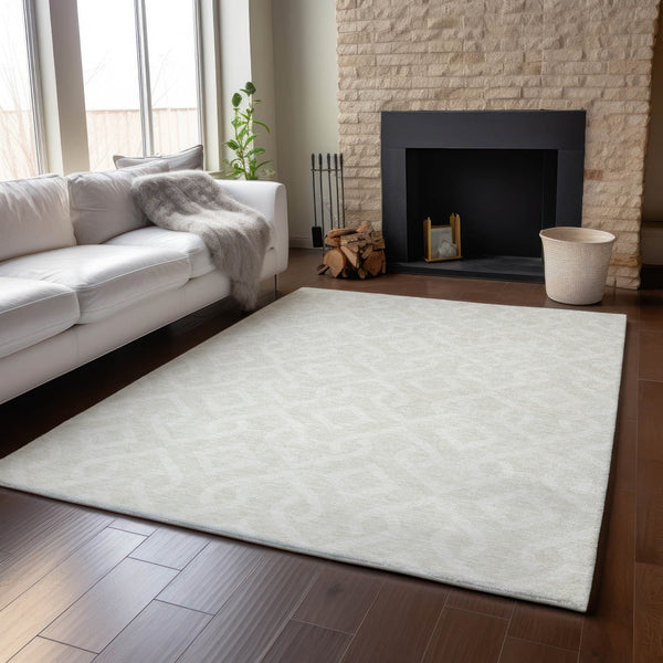 HomeRoots 5' X 8' Ivory And Beige Geometric Area Rug - Washable, UV Protected, Perfect for Busy Homes! 652517