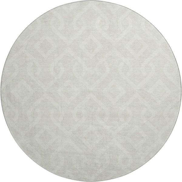 HomeRoots 8' Ivory and Beige Geometric Round Rug - Washable, UV Protected, Stylish, Durable for Modern Spaces 652518