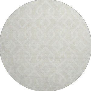HomeRoots 8' Ivory and Beige Geometric Round Rug - Washable, UV Protected, Stylish, Durable for Modern Spaces 652518