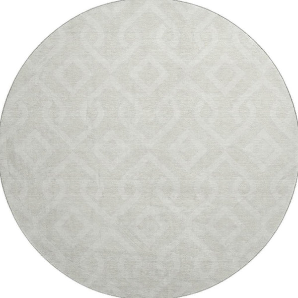 HomeRoots 8' Ivory and Beige Geometric Round Rug - Washable, UV Protected, Stylish, Durable for Modern Spaces 652518