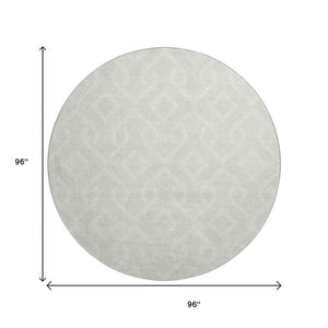 HomeRoots 8' Ivory and Beige Geometric Round Rug - Washable, UV Protected, Stylish, Durable for Modern Spaces 652518