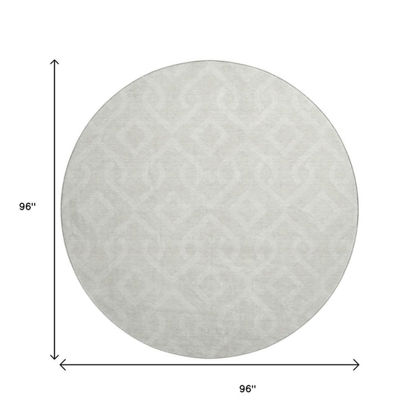 HomeRoots 8' Ivory and Beige Geometric Round Rug - Washable, UV Protected, Stylish, Durable for Modern Spaces 652518