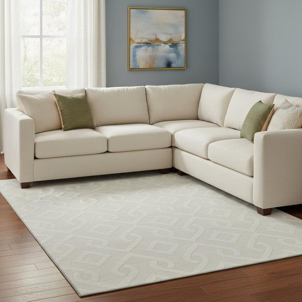 HomeRoots 8' X 10' Stylish Ivory and Beige Geometric Area Rug – Washable, UV-Protected, Perfect for Families! 652519