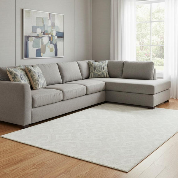 HomeRoots 9' X 12' Ivory & Beige Geometric Area Rug - Washable, UV-Protected, Durable & Stylish for Any Space 652520