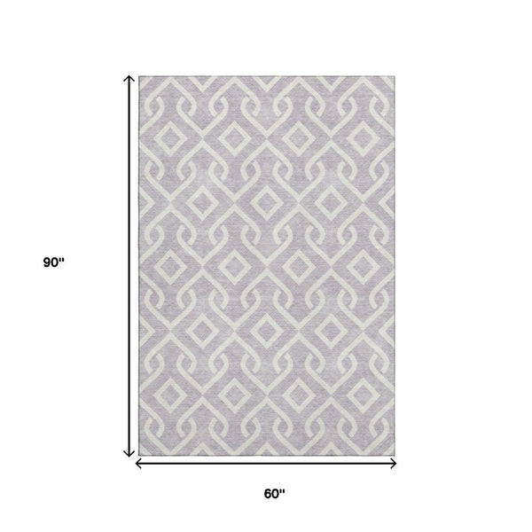 HomeRoots 5' X 8' Lavender Geometric Area Rug - Washable, UV-Protected, Soft & Stylish for Modern Homes 652523