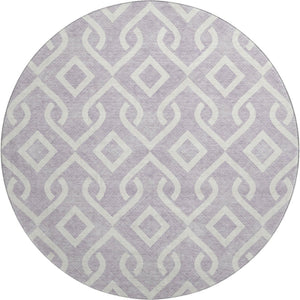 HomeRoots 8' Stylish Lavender & Ivory Geometric Round Rug – Washable, UV-Protected, Perfect for High-Traffic Areas 652524