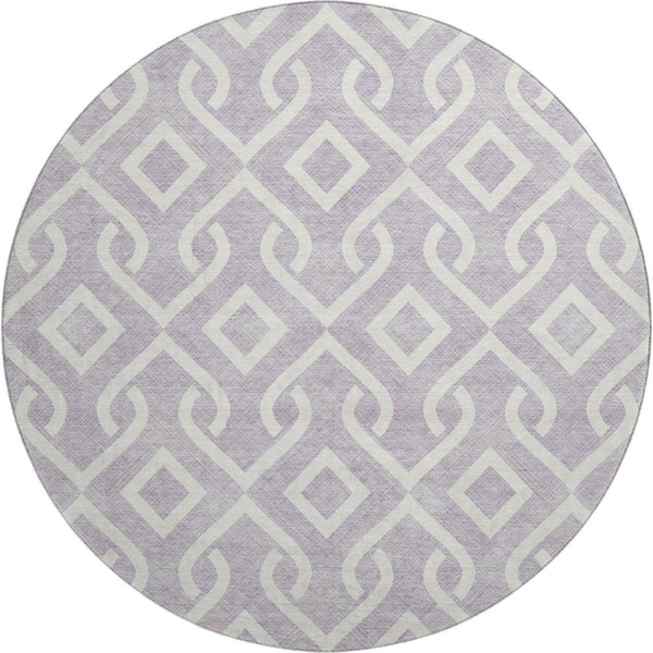 HomeRoots 8' Stylish Lavender & Ivory Geometric Round Rug – Washable, UV-Protected, Perfect for High-Traffic Areas 652524