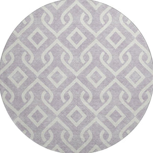 HomeRoots 8' Stylish Lavender & Ivory Geometric Round Rug – Washable, UV-Protected, Perfect for High-Traffic Areas 652524