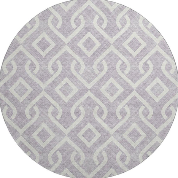 HomeRoots 8' Stylish Lavender & Ivory Geometric Round Rug – Washable, UV-Protected, Perfect for High-Traffic Areas 652524