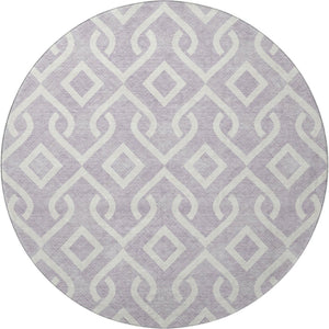 HomeRoots 8' Stylish Lavender & Ivory Geometric Round Rug – Washable, UV-Protected, Perfect for High-Traffic Areas 652524
