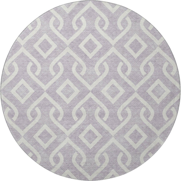 HomeRoots 8' Stylish Lavender & Ivory Geometric Round Rug – Washable, UV-Protected, Perfect for High-Traffic Areas 652524