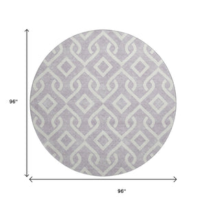 HomeRoots 8' Stylish Lavender & Ivory Geometric Round Rug – Washable, UV-Protected, Perfect for High-Traffic Areas 652524