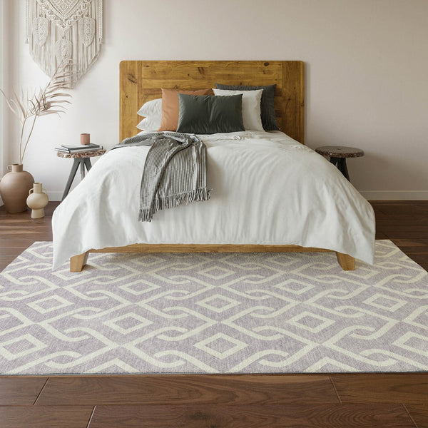 HomeRoots 8' X 10' Stylish Lavender and Ivory Geometric Area Rug - Washable, UV-Protected, Durable Design 652525
