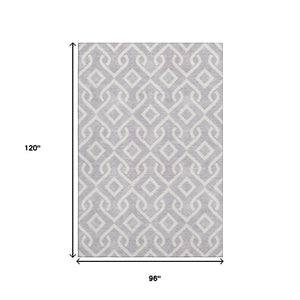 HomeRoots 8' X 10' Stylish Lavender and Ivory Geometric Area Rug - Washable, UV-Protected, Durable Design 652525