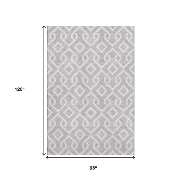HomeRoots 8' X 10' Stylish Lavender and Ivory Geometric Area Rug - Washable, UV-Protected, Durable Design 652525