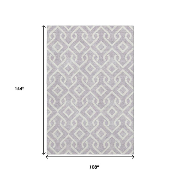 HomeRoots 9' X 12' Elegant Lavender & Ivory Geometric Area Rug - Washable, UV Protected, Perfect for Families 652526
