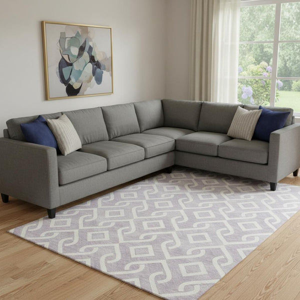 HomeRoots 9' X 12' Elegant Lavender & Ivory Geometric Area Rug - Washable, UV Protected, Perfect for Families 652526