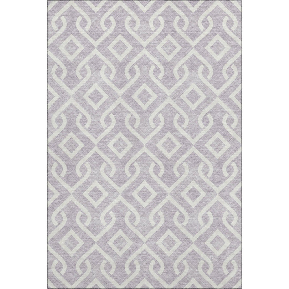 HomeRoots 9' X 12' Elegant Lavender & Ivory Geometric Area Rug - Washable, UV Protected, Perfect for Families 652526