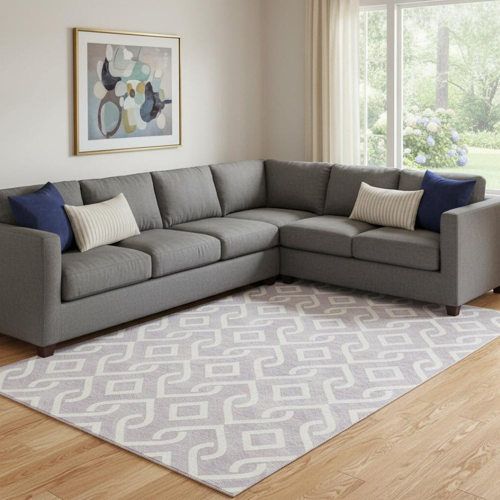 HomeRoots 10' X 14' Lavender & Ivory Geometric Area Rug - Washable, UV-Protected, Stylish for Busy Homes 652527