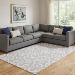 HomeRoots 10' X 14' Lavender & Ivory Geometric Area Rug - Washable, UV-Protected, Stylish for Busy Homes 652527