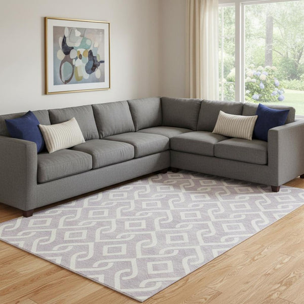HomeRoots 10' X 14' Lavender & Ivory Geometric Area Rug - Washable, UV-Protected, Stylish for Busy Homes 652527