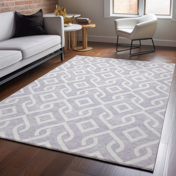 HomeRoots 10' X 14' Lavender & Ivory Geometric Area Rug - Washable, UV-Protected, Stylish for Busy Homes 652527