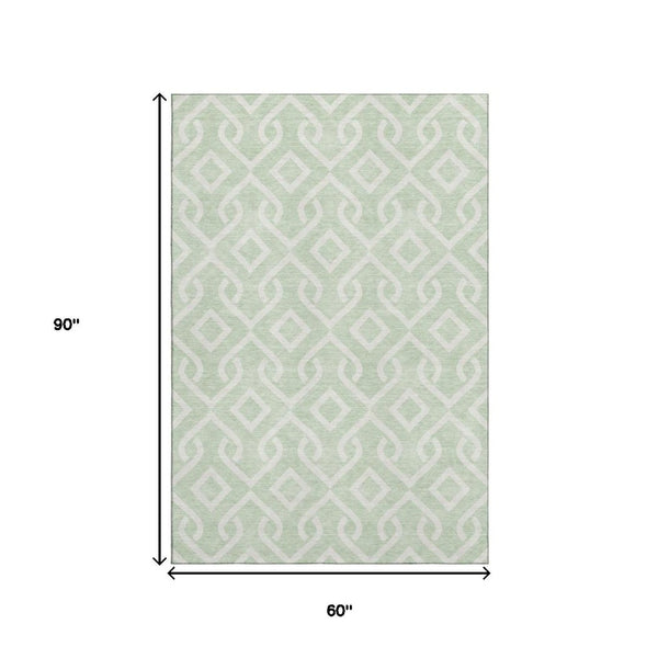 HomeRoots 5' X 8' Stylish Mint Green Geometric Area Rug - Washable, UV Protected, Perfect for Busy Homes! 652529