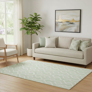 HomeRoots 5' X 8' Stylish Mint Green Geometric Area Rug - Washable, UV Protected, Perfect for Busy Homes! 652529