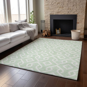 HomeRoots 5' X 8' Stylish Mint Green Geometric Area Rug - Washable, UV Protected, Perfect for Busy Homes! 652529