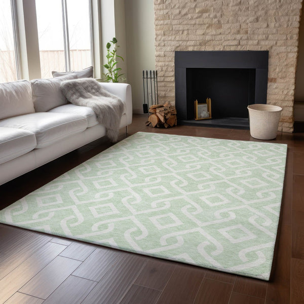 HomeRoots 5' X 8' Stylish Mint Green Geometric Area Rug - Washable, UV Protected, Perfect for Busy Homes! 652529