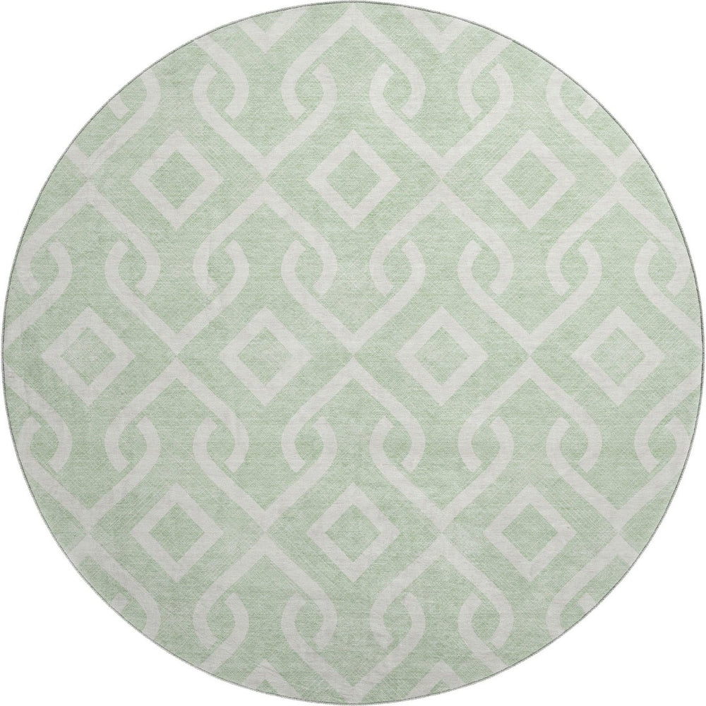 HomeRoots 8' Mint Green Geometric Round Rug - Washable, Stain Resistant, UV Protected, Non-Slip Backing 652530