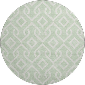HomeRoots 8' Mint Green Geometric Round Rug - Washable, Stain Resistant, UV Protected, Non-Slip Backing 652530