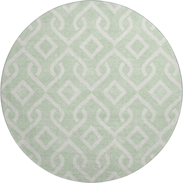 HomeRoots 8' Mint Green Geometric Round Rug - Washable, Stain Resistant, UV Protected, Non-Slip Backing 652530