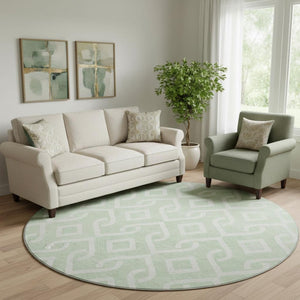 HomeRoots 8' Mint Green Geometric Round Rug - Washable, Stain Resistant, UV Protected, Non-Slip Backing 652530