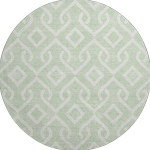 HomeRoots 8' Mint Green Geometric Round Rug - Washable, Stain Resistant, UV Protected, Non-Slip Backing 652530