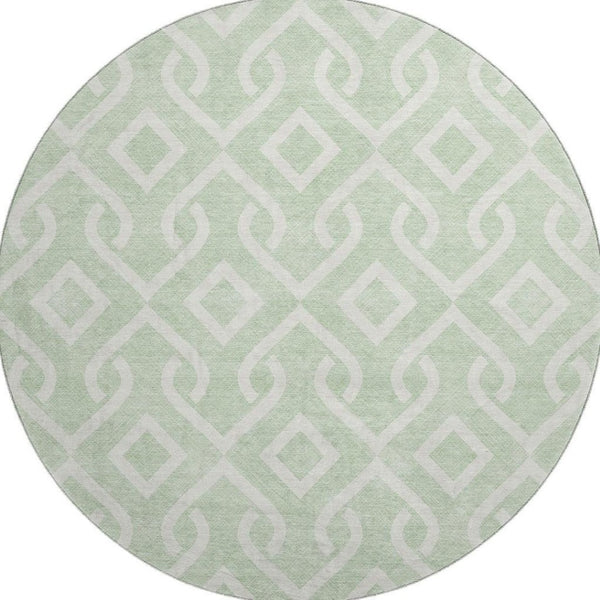 HomeRoots 8' Mint Green Geometric Round Rug - Washable, Stain Resistant, UV Protected, Non-Slip Backing 652530
