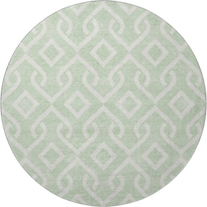 HomeRoots 8' Mint Green Geometric Round Rug - Washable, Stain Resistant, UV Protected, Non-Slip Backing 652530